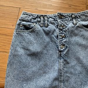 Acid wash denim high waisted mini/midi skirt